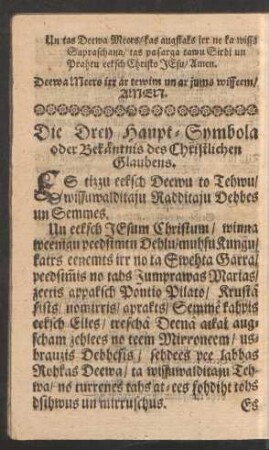 Die Drey Haupt-Symbola oder Bekäntnis des Christlichen Glaubens.