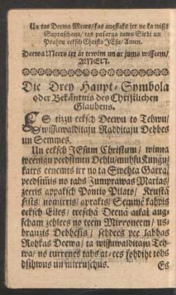 Die Drey Haupt-Symbola oder Bekäntnis des Christlichen Glaubens.