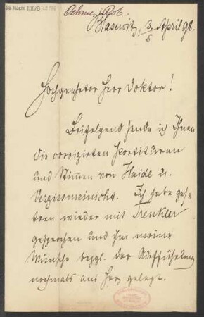 Brief an B. Schott's Söhne : 03.04.1898