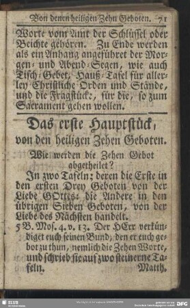 Das erste Hauptstück, von den heiligen Zehen Geboten