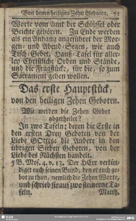 Das erste Hauptstück, von den heiligen Zehen Geboten