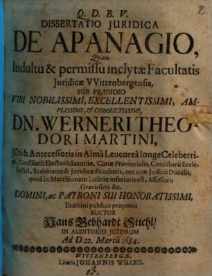 Dissertatio Iuridica De Apanagio