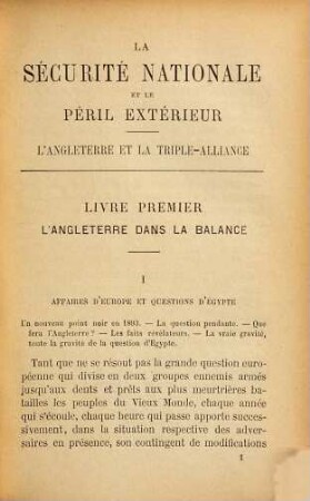 La Sécurité Nationale et le Péril Extérieur : L‛Angleterre et la Triple-Alliance