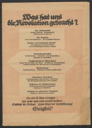Was hat uns die Revolution gebracht? Eine Volksrepublik! Gleiches Wahlrecht! Frauenwahlrecht!