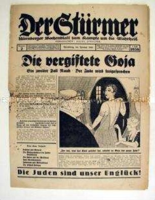 Antisemitisches Hetzblatt "Der Stürmer" u.a. über die Beteiligung der Juden am 1. Weltkrieg ("Die Lüge von den zwölftausend gefallenen jüdischen Frontsoldaten")