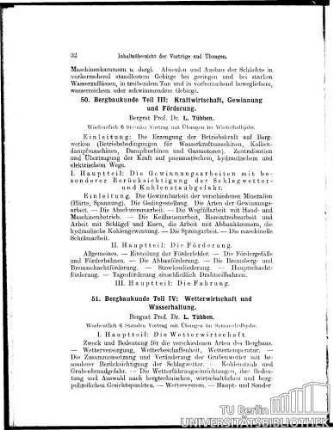 50. Bergbaukunde Teil III: Kraftwirtschaft, Gewinnung und Förderung