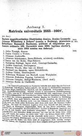 Anhang I. Matricula universitatis 1663-1668.