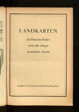 Landkarten des Deutschen Reiches sowie aller übrigen europäischen Staaten