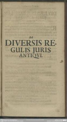 De Diversis Regulis Juris Antiqui