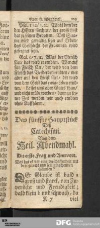 Das fünffte Hauptstück Deß Catechismi. Von dem Heil. Abendmahl.