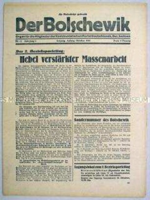 Mitteilungsblatt der KPD des Bezirkes Sachsen "Der Bolschewik" zum Bezirksparteitag