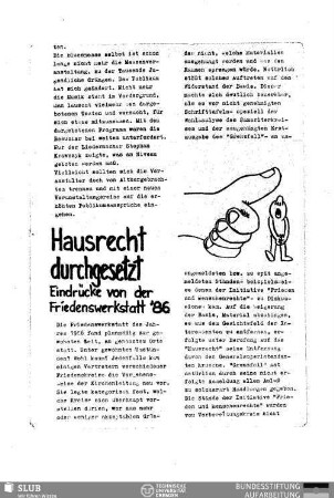 Hausrecht durchgesetzt : Eindrücke von der Friedenswerkstatt '86