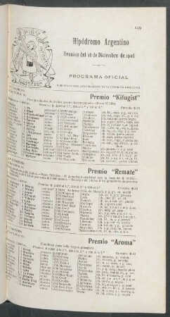 Hipódromo Argentino - Reunión del 16 de Diciembre de 1906 - Programa oficial