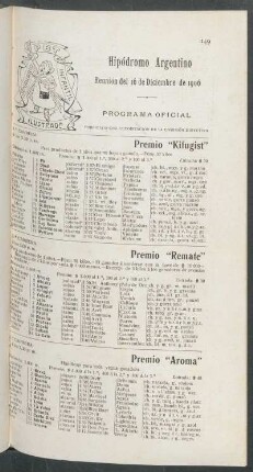 Hipódromo Argentino - Reunión del 16 de Diciembre de 1906 - Programa oficial