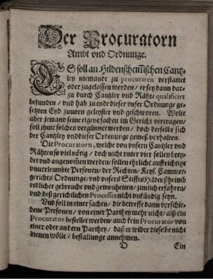 Der Procuratorn Ambt und Ordnunge