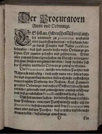 Der Procuratorn Ambt und Ordnunge