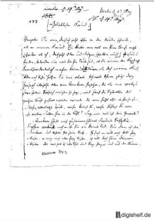 172: Brief von Karl Wilhelm Ramler an Johann Wilhelm Ludwig Gleim