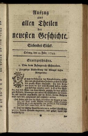 Siebendes Stück. Coburg, den 12. Febr. 1749.