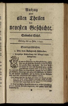 Siebendes Stück. Coburg, den 12. Febr. 1749.