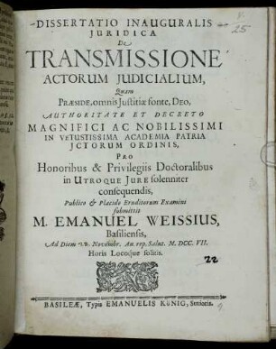 Dissertatio Inauguralis Juridica De Transmissione Actorum Judicialium