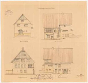 Einfamilienwohnhaus, Berlin-Nikolassee: Aufriss Vorderansicht, Rückansicht, Westansicht, Ostansicht 1:100