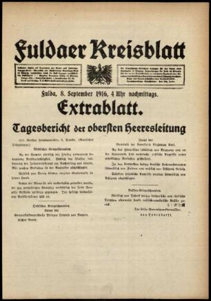 Ausgabe vom Freitag, den 08. September 1916.