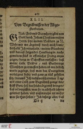 XLII. Von Begräbnissen der Abgestorbenen