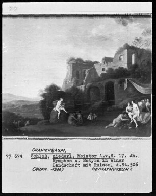 Nymphen und Satyrn in einer Landschaft mit Ruinen