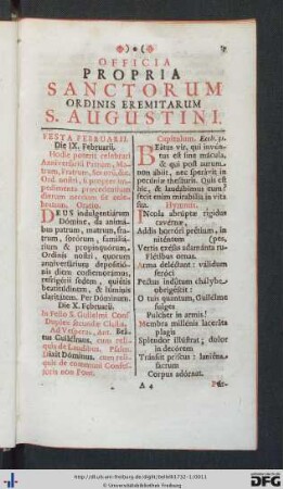 Officia Propria Sanctorum Ordinis Eremitarum S. Augustini.