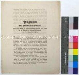 Vorstellung des Regierungsprogramms vor der preußischen Nationalversammlung durch den neuen Ministerpräsidenten Ernst von Pfuel