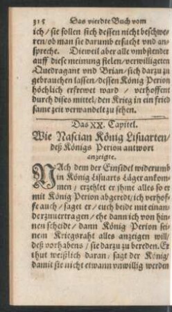 Das XX. Capitel. Wie Nascian König Lisvarten/ deß Königs Perion antwort anzeigte.