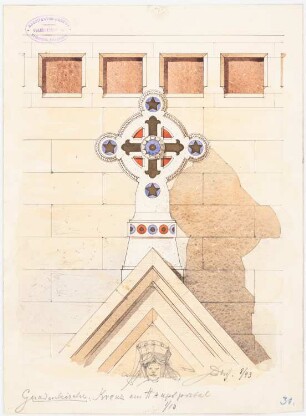 Evangelische Gnadenkirche (Augustakirche), Berlin-Mitte Ausführungsprojekt: Kranz über dem Hauptportal 1:10