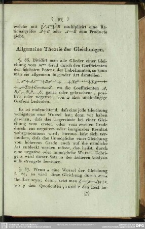 Allgemeine Theorie der Gleichungen