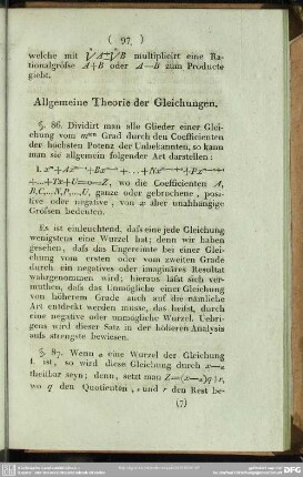 Allgemeine Theorie der Gleichungen