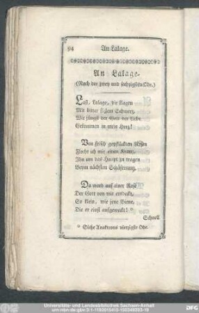 An Lalage. (Nach der zwey und sechzigsten Ode.)