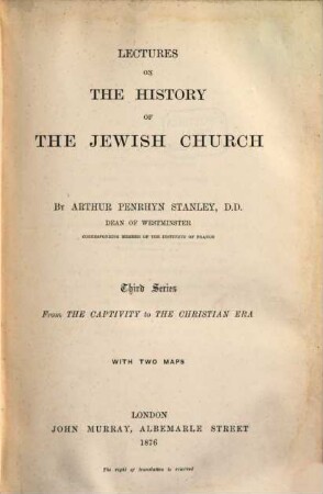 Lectures on the history of the jewish church, 3