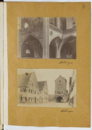 Stadtpfarrkirche Sankt Georg, Nördlingen. Stadttor, Nördlingen: Innenansicht Kirche, Ansicht Stadttor (aus: Skizzen- und Fotoalbum 24)