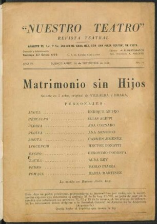 1938007400: Matrimonio sin hijos : sainete cómico en 3 actos