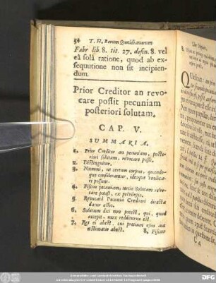 Prior Creditor an revocare possit pecuniam posteriori solutam. Cap. V.