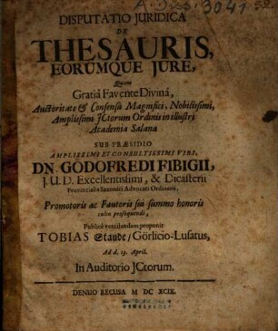 Disputatio Iuridica De Thesauris, Eorumque Iure