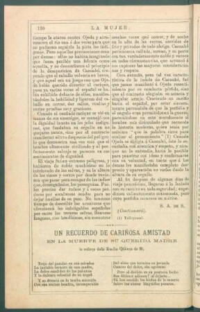 Un recuerdo de cariñosa amistad en la muerte de su querida madre la señora doña Emilia Otálora de M.