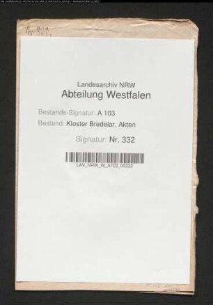 Kl. Bredelar verschreibt Jürgen Isenbergh als Erbgewinn näherbezeichnete Ländereien zu Messinghausen.