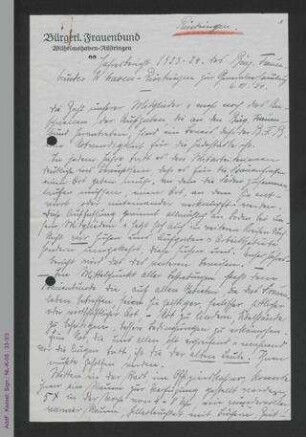 Jahresbericht des Bürgerlichen Frauenbundes Wilhelmshaven-Rüstringen 1923 bis 1924
