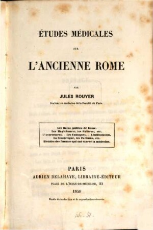 Études médicales sur l'ancienne Rome