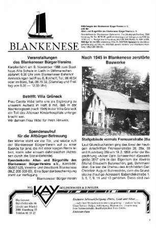 Nach 1945 zerstörte in Blankenese Bauwerke