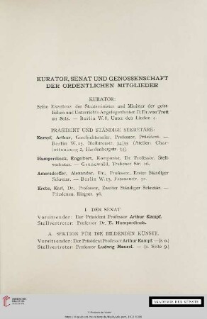 Kurator, Senat und Genossenschaft der ordentlichen Mitglieder