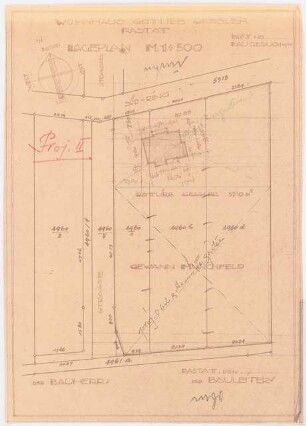 Garten Gottlieb Gessler, Rastatt: Wohnhaus Gessler: Lageplan 1:500