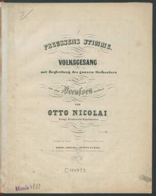 Preussens Stimme. : Volksgesang ; mit Begleitung des ganzen Orchesters