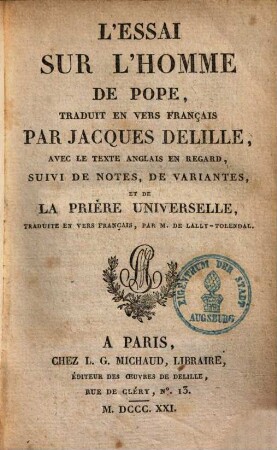 L' Essai sur l'homme de Pope