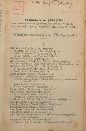 1. Alphabetisches Namensverzeichniß der selbstständigen Einwohner